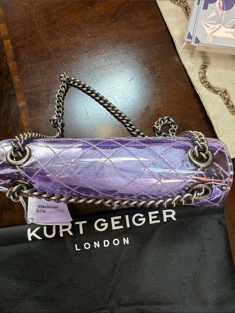 Kurt Geiger Mini Brixton Vinyl Quilted Transparent Chain Shoulder Bag - Picture 3 of 6
